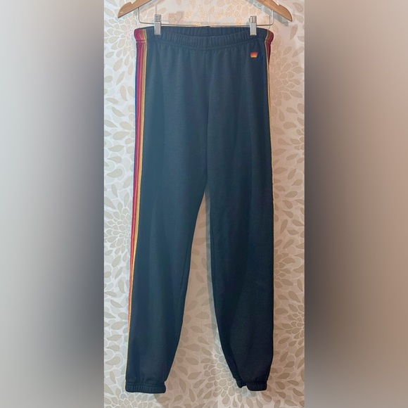 Aviator Nation AV Women’s L Velvet Striped Jogger Sweatpants Charcoal Gray - Picture 2 of 6